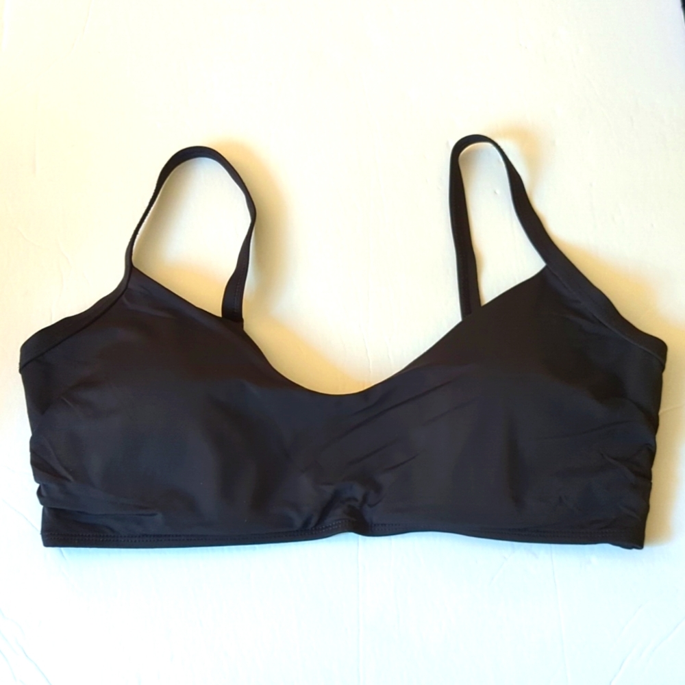 Plunging ruched black bikini top